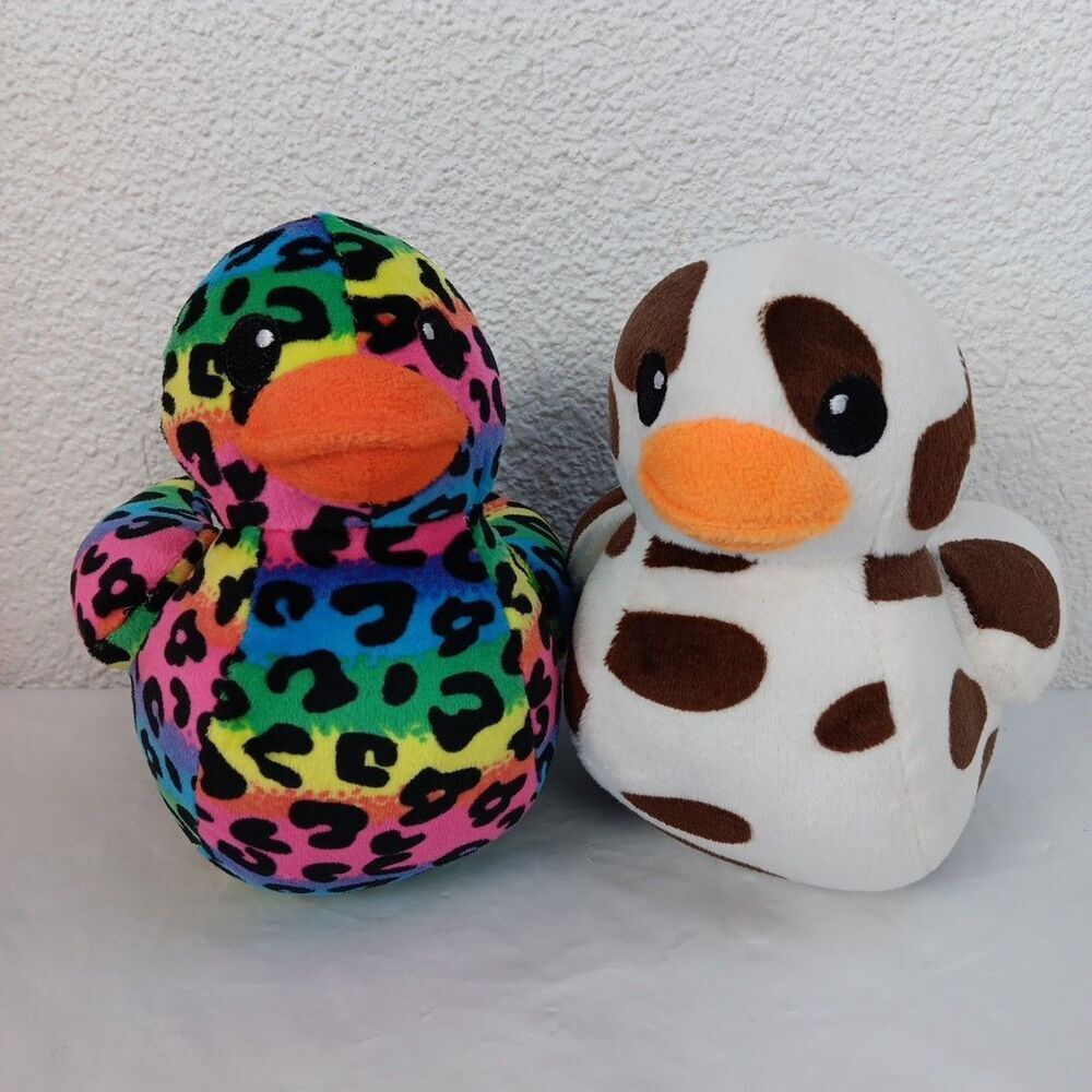 Livoti Toys Plush Rubber Duck Rainbow Camo and Spotted Stuffed Novelty Toy